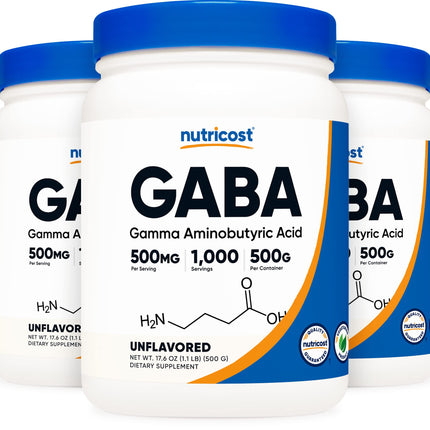 Nutricost Pure GABA (Gamma Aminobutyric Acid) Powder (500 Grams/1.1 pounds) (3 Pack)