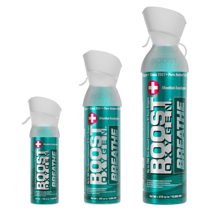 Boost Oxygen Breathe Menthol-Eucalyptus Collection | Large 10L, Medium 5L & Pocket Size 3L (3 Pack)