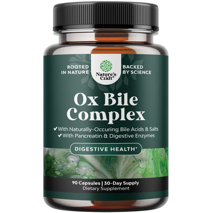 Digestive Enzymes with Ox Bile - Ox Bile Supplements for No Gallbladder with Trypsin, Papain & Bromelain Enzyme for Pancrease Cleanse & Detox - Pancreatin Digestion Enzymes for Women & Men - 90 Ct