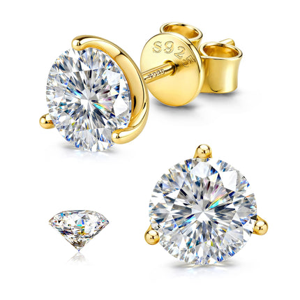 GEMQUEEN Moissanite Earrings Studs 925 Sterling Silver Hypoallergenic 2CT