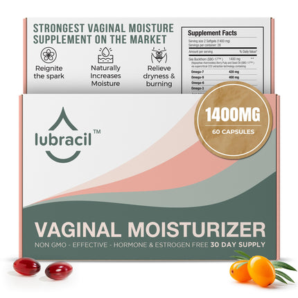 Lubracil Vaginal Moisturizer for Dryness and Moisture* – Sea Buckthorn Oil, Omegas 6, 7, & 9, Vitamins A & E – Nourishes Vaginal Wetness & Hydration for All Women* – 60 Softgels, 1 Pack
