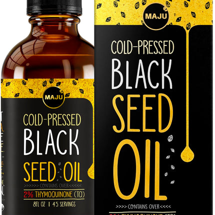 MAJU Black Seed Oil - 3 Times Thymoquinone, Cold-Pressed, 100% Turkish Black Cumin Seed Oil, Liquid Pure Blackseed, Glass Bottle, 8 oz