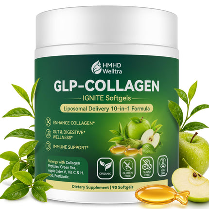 Collagen Softgels for Women Metabolism & Beauty, GLP Friendly 10-in-1 Multi Collagen Trim & Glow w. Hyaluronic Acid Biotin Green Tea & ACV, Hydrolyzed Multi Collagen Burn for Gut Skin & Hair -Colageno