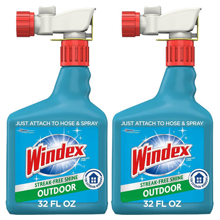 Windex Outdoor Window and Glass Cleaner for Hose Ammonia Free, Concentrated Formula for Deep Outdoor Clean, Patio Cleaner, Compatible With All Hoses, 32 Fl Oz (Pack of 2)