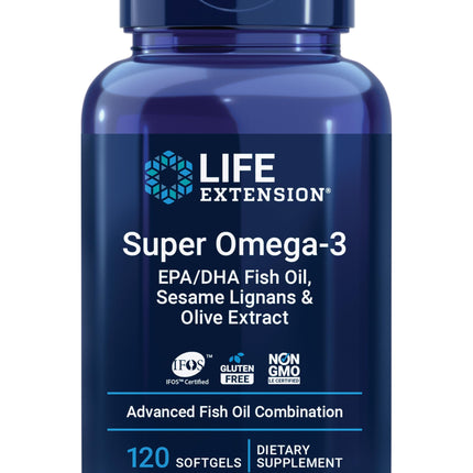 Life Extension Super Omega-3 EPA/DHA Fish Oil, Sesame Lignans & Olive Extract – Cognitive Health, Cholesterol Health Support, Gluten-Free, Non-GMO, 120 Softgels