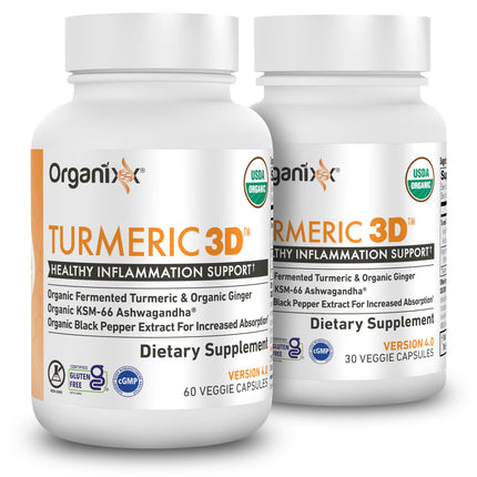 Organixx USDA Organic Turmeric Curcumin Supplement with Ashwagandha, Vitamin D, Turmeric & Ginger – Fermented for Maximum Bioavailability, 60 Count + 30 Count