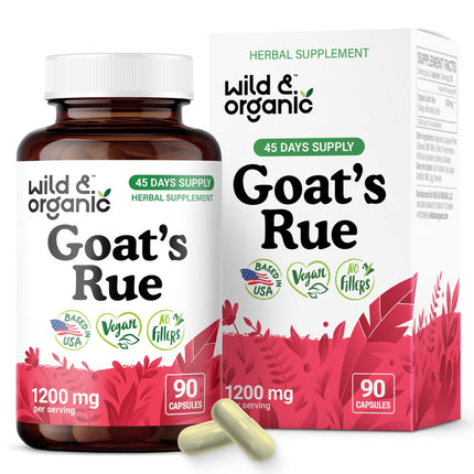 Wild & Organic Goats Rue Capsules 1200 mg - Lactation Supplement with Goat's Rue Herb - 90 Vegan Capsules for Lactation Support - 45 Days Supply - No Fillers, Non-GMO