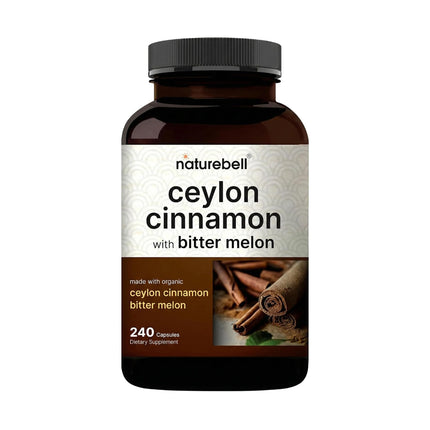 NatureBell Organic Ceylon Cinnamon with Bitter Melon Extract - 240 Capsules - Herbal Wellness & Daily Wellness Support Complex - Triple Strength - Non-GMO - 3rd Party Tested