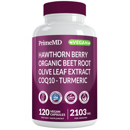 26-in-1 Heart Health & Blood Pressure Support Supplement - Nitric Oxide Booster with Beet Root, CoQ10, L-Arginine, Hawthorn Berry & Turmeric - Supports Circulation & Energy - Vegan, 120 Capsules