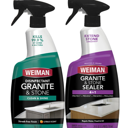 Weiman Disinfecting Granite & Stone Daily Cleaner and Sealer Kit - For Granite, Marble, Quartz, Quartzite, Slate - 24 oz Daily Kitchen Countertop Cleaner, 24 oz Granite & Stone Sealer