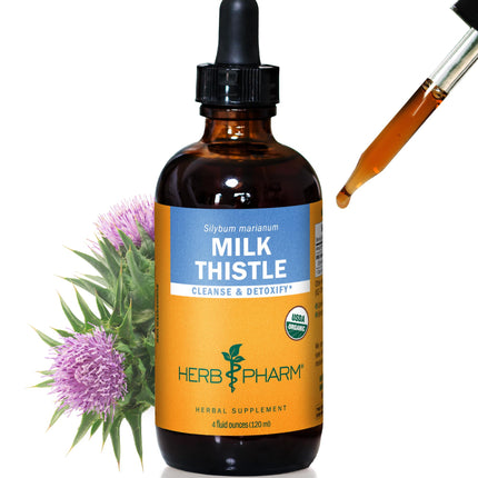 Herb Pharm Milk Thistle Liquid Extract: Organic Silybum marianum Extract Healthy Liver Function Support, Cleanse & Detoxify, Fast-Absorbing Milk Thistle Herbal Supplement, Up to ~12 Week Supply, 4 oz*