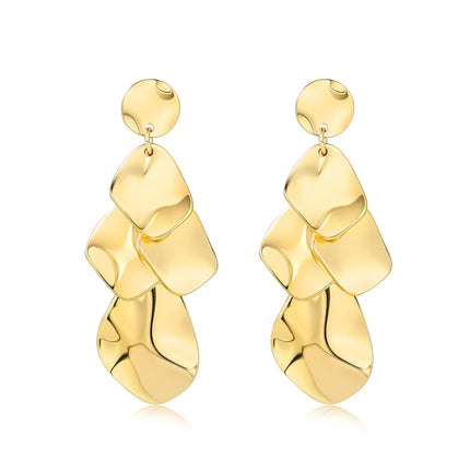 Sylph 18K Gold Plated Dangle Earrings for Women, Bohemian Chandelier Earring Stud, Lightweight Teardrop Hammered Drop Earrings Boho Jewelry for Party