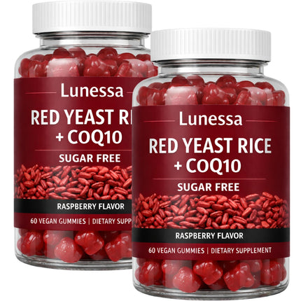 Lunessa Red Yeast Rice, with Red Yeast Rice 2400mg, CoQ10 200mg, Restores Body Vitality & Maintains Healthy Cholesterol Levels for Men & Women, Non-GMO, Vegan, Raspberry Flavor, 60 Gummies (2)