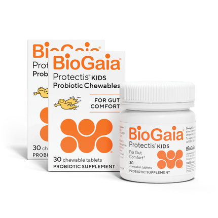 BioGaia Kids Probiotic Chewables | Promote Regularity | Ease Occasional Tummy Troubles | Ages 3+ | Allergen, Dairy, Soy & Gluten Free | Backed by 30 Years of Probiotic Research | 60 Day Supply