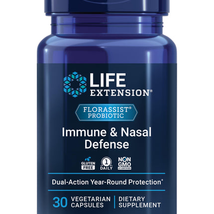 Life Extension FLORASSIST® Immune & Nasal Defense, L. rhamnosus CRL1505, Immune Response, Healthy Nasal Airflow, Seasonal Support, Gluten-Free, Non-GMO, 1 Daily, Vegetarian, 30 Capsules