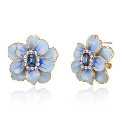 BriLove Stunning Emerald Cut Flower Leaf Stud Earrings for Women Blue