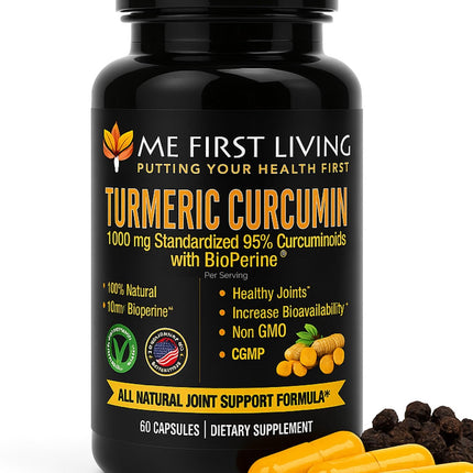 Me First Living Turmeric Curcumin 1000 mg 95% Curcuminoids, Bioperine 10 mg, 19x More Potent Than Others, Increased Absorption, Non-GMO, Organic Turmeric, Vegan, Gluten Free, 60 Capsules