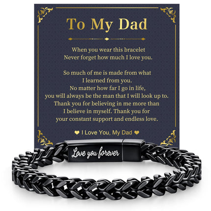 MEALGUET Black Chain Bracelets for Dad : To my Dad Stainless Steel Franco Chains Love you Forever Engraved Link Men's Bracelet to Daddy from Daughter Son, Sentimental Father's Day Birthday Gifts, M