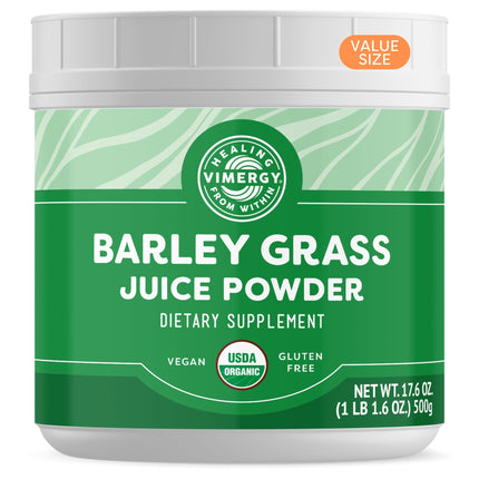 Vimergy Barley Grass Juice Powder Dietary Supplement - 0.8g per Serving (625 Servings) – Clean Superfood Formula – Promotes Cardiovascular Health* – Organic, Vegan & Gluten-Free – Value Size 500g