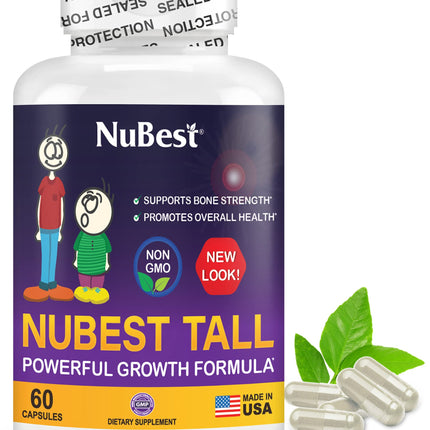 NuBest Tall | Support Bone Strength, Bone Health, Enhanced Immune and Whole Body Wellness with Calcium, Collagen, and Herbs for Ages 5+ & Teens | 60 Capsules