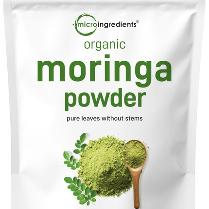 Micro Ingredients Organic Moringa Oleifera Leaf Powder, 2 Pound | Rich in Antioxidants & Immune Vitamins | Pure Leaves Without Stems | Great Superfoods for Tea or Drink | India Grown, Vegan