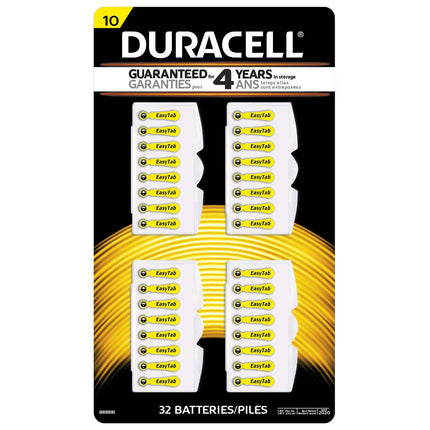 32pk Duracell Size 10 Mercury Free Zinc Air Hearing Aid Battery DA10B32ZM