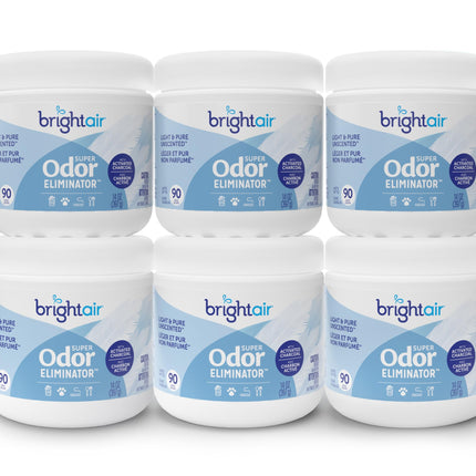 Bright Air 14 oz Odor Eliminator Gel, Light & Pure Unscented, Case of 6, Lasts up to 90 Days
