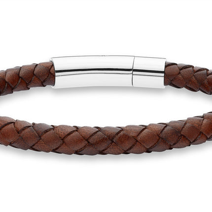 Miabella Genuine Italian Braided Leather Bracelet for Men, Stainless Steel Clasp, Made in Italy (Brown, Medium - 8" Length)