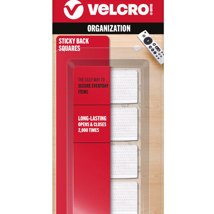 VELCRO Brand Sticky Back Squares, White, 0.88 in, 12 Count