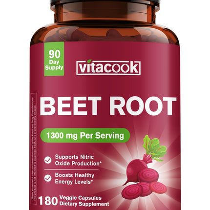 Vitacook Beet Root Capsules, 1300mg Per Serving, Supports Nitric Oxide Production, Energy & Daily Wellness, Vegan, No Gluten, 180 Capsules