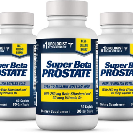 SUPER BETA PROSTATE Support Supplement for Men's Health - Reduce Bathroom Trips, Promote Sleep, Better Bladder Emptying & Healthy Prostate, Beta Sitosterol - 60 Count (Pack of 3)