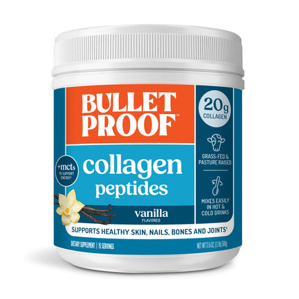 Bulletproof Vanilla Collagen Peptides Powder with MCT Oil, 14.3 Ounces, Grass-Fed Collagen Protein for Skin, Bone and Joint Support, Pasture Raised, No Added Hormones