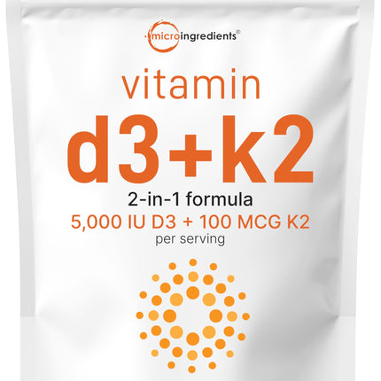 Micro Ingredients Vitamin D3 5,000 IU + K2 MK-7 100 mcg, 180 Softgels | 2-in-1 Formula | Easy to Swallow, Non-GMO