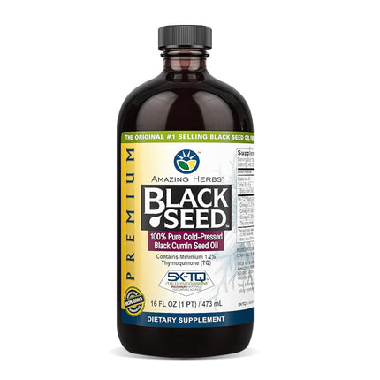 Amazing Herbs Premium Black Seed Oil - Cold Pressed Nigella Sativa Aids in Digestive Health, Immune Support, Brain Function, Joint Mobility, Gluten Free, Non GMO - 16 Fl Oz