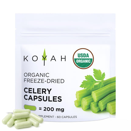 KOYAH - Organic Celery Capsules – Freeze-Dried Whole-Stalk - 200 mg per Capsule - 60 Capsules