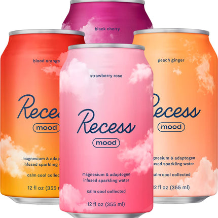 Recess Mood Magnesium Supplement Drink Calming Beverage, 12 Ounce (Variety Pack, 12 Pack) *Original Flavors*