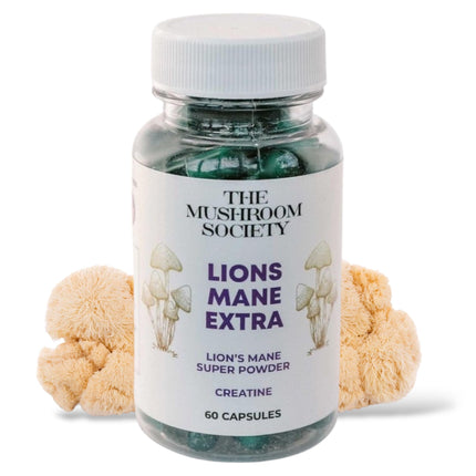 The Mushroom Society Lion’s Mane Extra Supplement - 1000 mg Lion’s Mane + 1000 mg Creatine – Mental & Physical Energy, Clarity & Performance - 60 Vegan Capsules