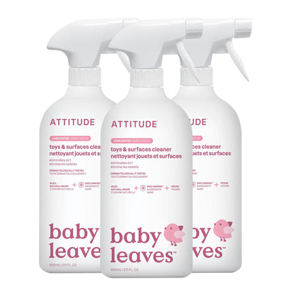ATTITUDE Baby & Kids Toy Cleaner Spray, EWG Verified, Multi-Surface Cleaner for Toys, High Chairs & Play Areas, Naturally Derived, Vegan, Unscented, 27.1 Fl Oz (Pack of 3)