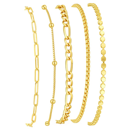 Striviio Gold Bracelets for Women, 14K Gold Plated Stackable Bracelet Stack Set Adjustable Charm Paperclip Chain Snake Link Layered Waterproof Jewelry Sets Gifts