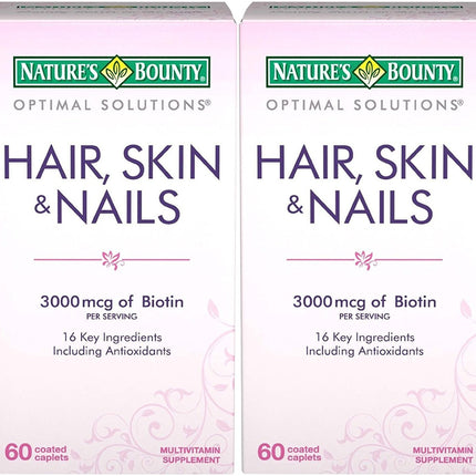 Nature's Bounty Optimal Solutions Hair, Skin & Nails Formula, 120 Coated Caplets (2 X 60 Count)