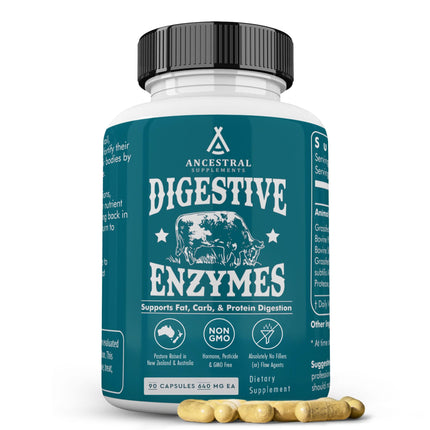 Ancestral Supplements Digestive Enzymes for Women & Men, 90 Capsules, with Probiotics and Grass Fed Beef Organs, Supports Gut Health, Digestive Health & Nutrient Absorption, Allergen Free, Non GMO