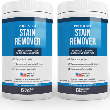 Essential Values Swimming Pool & Spa Stain Remover (2 LBS) - Compatible with Vinyl Liners, Fiberglass & Metals - Effective Formula Removes Rust & Tough Stains