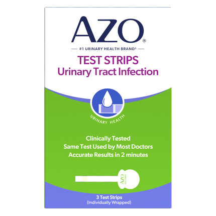 AZO Urinary Tract Infection (Uti) Test Strips, Accurate Results In 2 Minutes, Clinically Tested, Easy To Read Results, Clean Grip Handle, #1 Most Trusted Brand, 3 Count