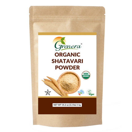 Grenera Organic Shatavari Powder |USDA Certified Shatavari Root | Single Ingredient, Non GMO & Gluten Free | Asparagus racemosus | Easy Mix for Drinks & Tea | Resealable Bag 2.2lbs (1 kg)