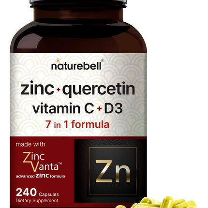 NatureBell Zinc Quercetin with Vitamin C & D3, 240 Capsules | Quercetin 1,000mg + Zinc 50mg + Vitamin C 250mg + Vitamin D3 5,000 IU | 4-in-1 Advanced Immune & Lung Support | ZincVanta Formula