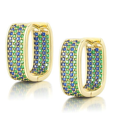 JA.S.JR Square Colored CZ Small Gold Hoops | 18K Gold Plated Small Huggie Hoop Earrings for Women
