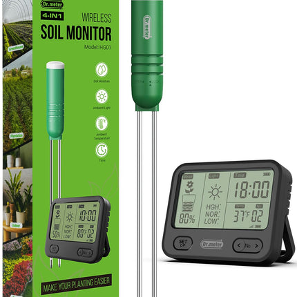 Dr.meter 4-in-1 Soil Moisture Meter 300ft Wireless Soil Tester Sensor