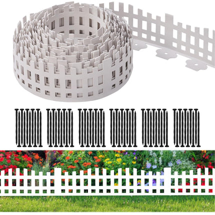 Garden Edging 33FT x 4.1~4.9IN Tall, Landscape Edging Borders with 60pcs Plastic Stakes,Arched Design White Flexible Lawn Edging Border, No Digging Edge Fence DIY for Tree Flowerbeds Grass Yard