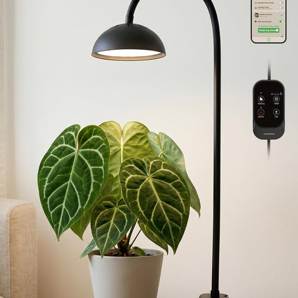 GLOWRIUM Smart Grow Lights for Indoor Plants,10W Full Spectrum Plant Lights with Bluetooth App Control, 360° Flexible Gooseneck Grow Lamp, Auto Timer 3/9/12Hrs, 10 Brightness for Small Plants, Black