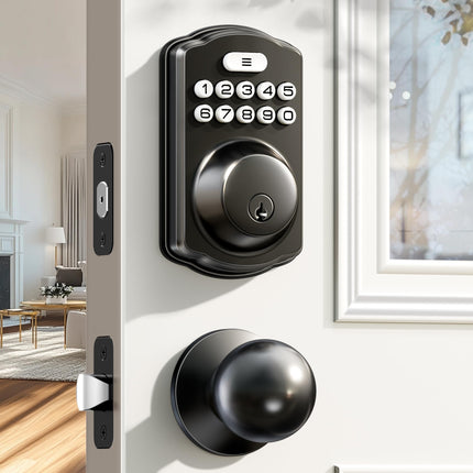 Veise Keyless Entry Door Lock with 2 Knobs, Electronic Backlit Keypad Deadbolt with Handle Set, Auto Lock, One-time Codes, Smart Deadbolt for Front Door, Easy Installation, Matte Black